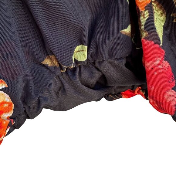 Ember Womens Floral Boho Ruched Bell Sleeves Elastic Hem Flowy Shirt Blouse M - Picture 7 of 11